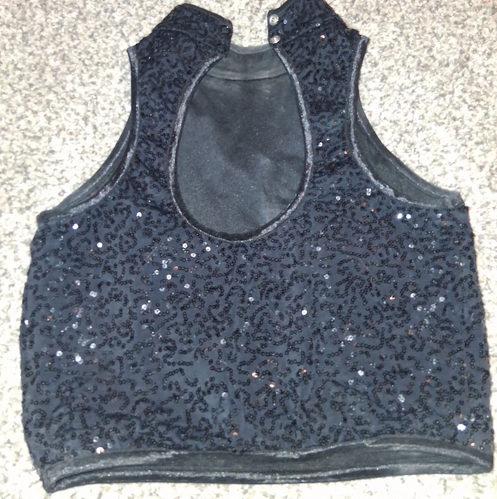 Balera Women's Black Sparkle High Neck Crop Top, Small - Picture 2 of 4